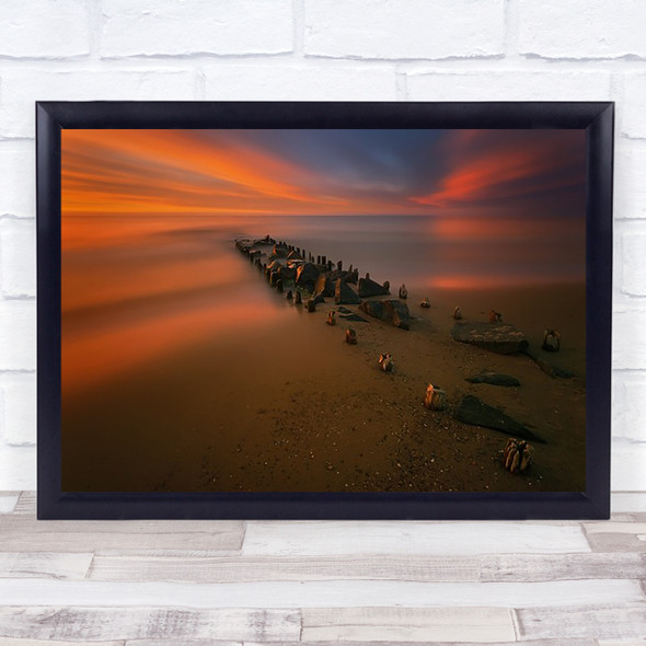 Baltic Seascape Pier Jetty Bridge Sunset Orange Wall Art Print