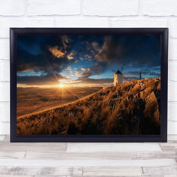 Blancos Contra El Sol Windmill Spain Lamancha Castilla Sunrise Tower Art Print