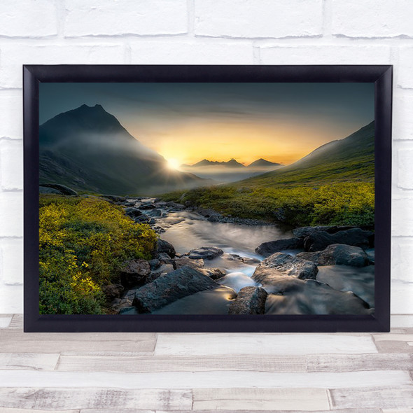 Dreaming Norway Sunrise Mountain Valley River Summer Rocks Stream Wall Art Print