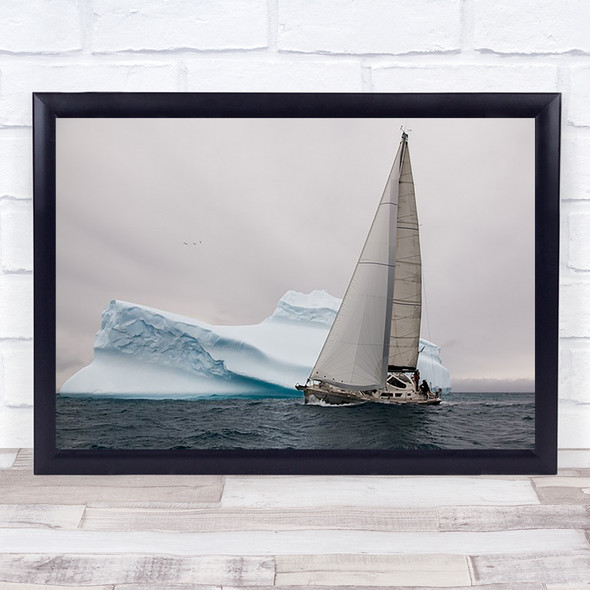 Iced Ice Sail Sailing Iceberg Boat Ship Sailboat Water Sea Wall Art Print