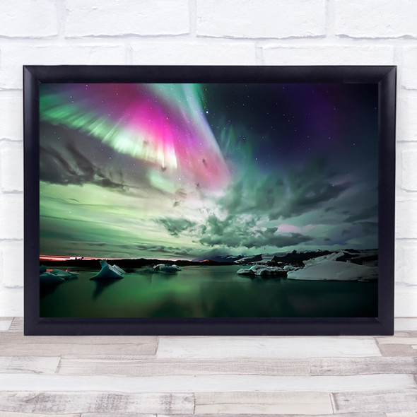 Lake Aurora Borealis Iceland Northern Lights Night Wall Art Print