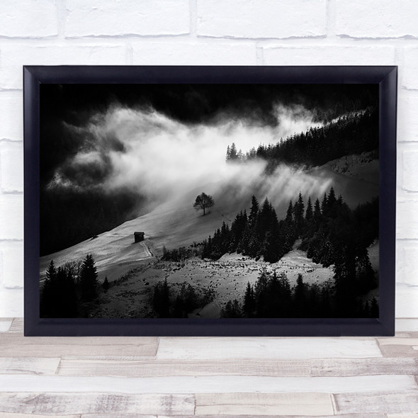 Morning Fog Monochrome Mountain Grossarl Austria Mist Haze Slope Wall Art Print