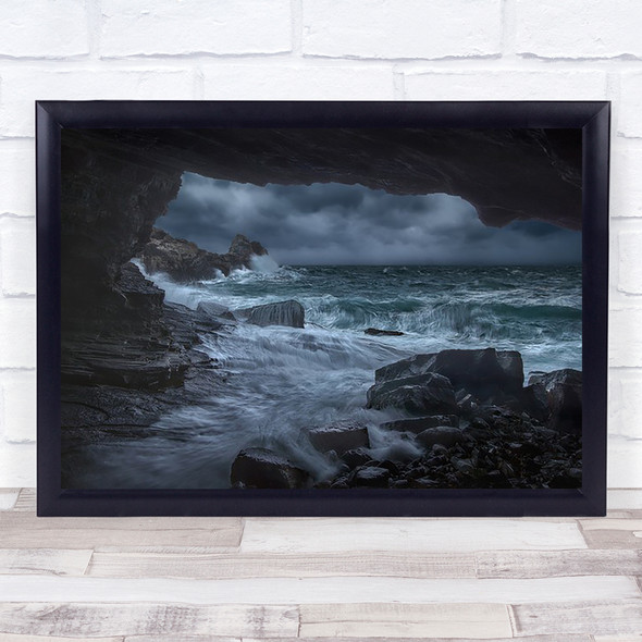 Sea Wave Storm Green Seascape Caves Ocean Water Wall Art Print