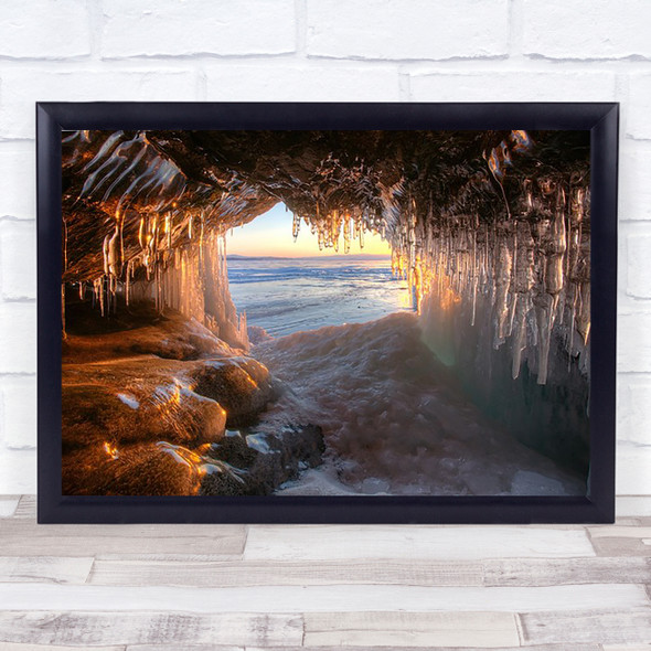 Sunset View Russia Baikal Lake Cave Ice Icicle Icicles Frost Frozen Art Print