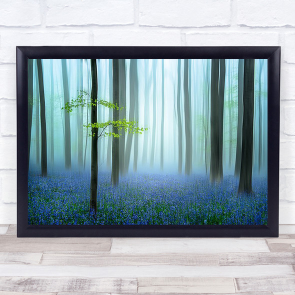 The Blue Forest Soft Trees Trunks Woods Lines Fog Mist Wall Art Print