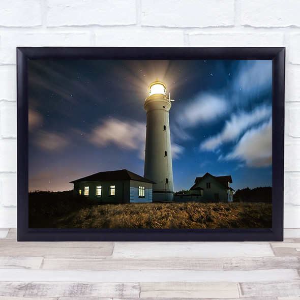 The Lighthouse Night Sky Stars Marine Light Tower Building Wall Art Print