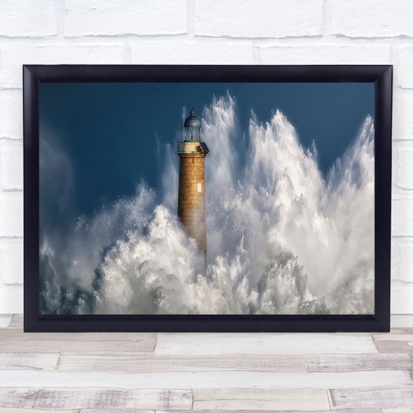 The power of sea Waves Lighthouse Cantabria Santander Spain Ocean Wall Art Print