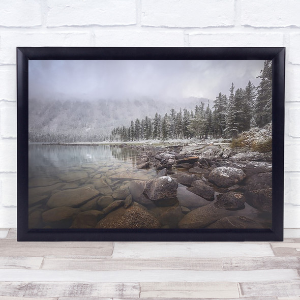 Winter Rock Rocks Stone Stones Pebble Pebbles Trees Coastal Snow Wall Art Print