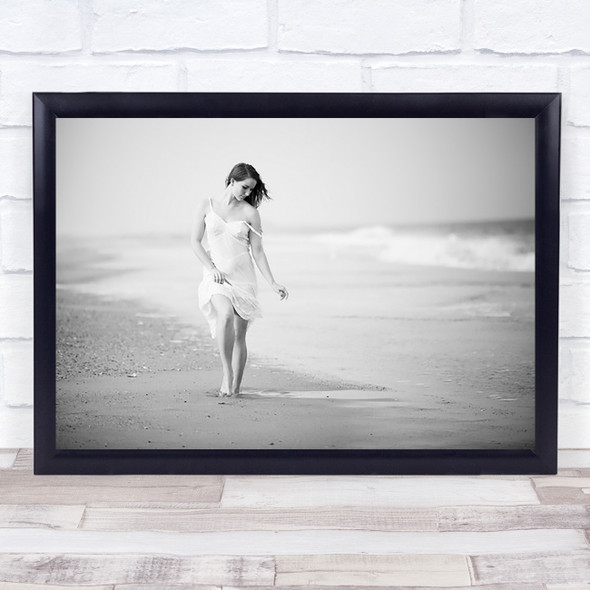 A Walk On The Beach Model Dress Fashion Wave Surf Sand Freedom Wall Art Print