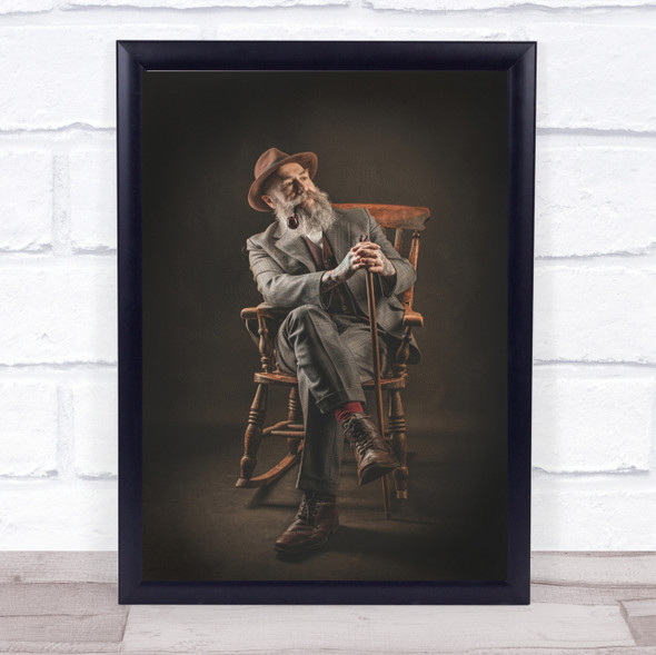 An English Gentleman Male Pipe Smoker Hat Vintage Beard Old Wall Art Print