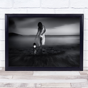Daylight Dies Beach Ocean Wave Water Sea Flow Woman Lantern Wall Art Print