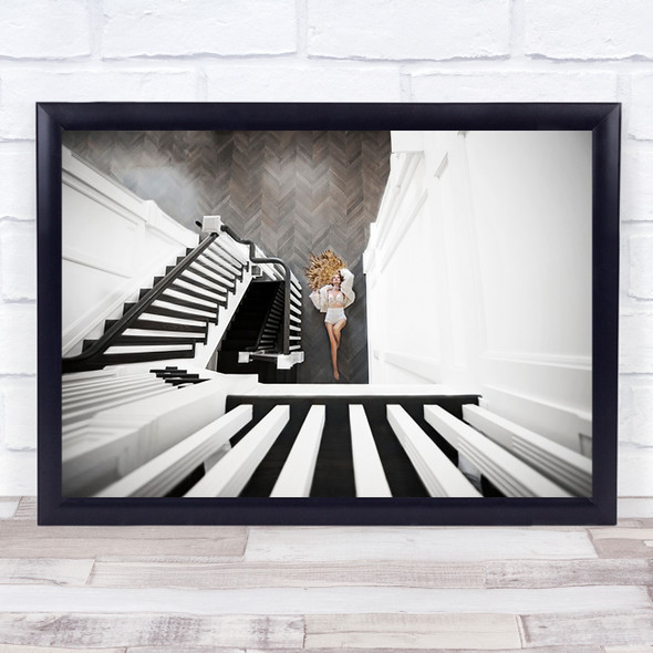 Falling Angle Perspective Stairs Underwear Hair Aerial Above Room Wall Art Print