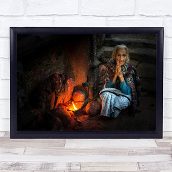 Gratitude Nepal Street Temple Fire Prayer Love Devotion Evening Wall Art Print