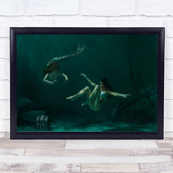 Mermaid Underwater Anchor Bottom Chest Treasure Wall Art Print