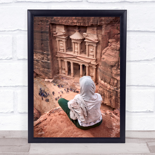 Person Petra Jordan Wadirum Middle East Travel Tourism Cliffs Wall Art Print