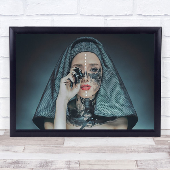 Rabbi Farao Egyptian Veil Hat Paint Lips Red Face Wall Art Print