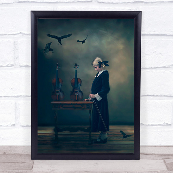 Story Violin Music Crow Crows Bird Birds Girl Child Musician Wall Art Print