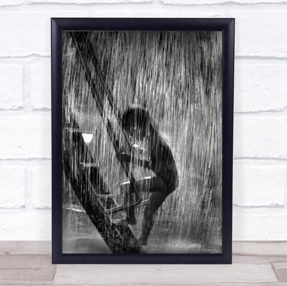 Summer Rain Blacka White Stairs Boy Child Climbing Up Wall Art Print