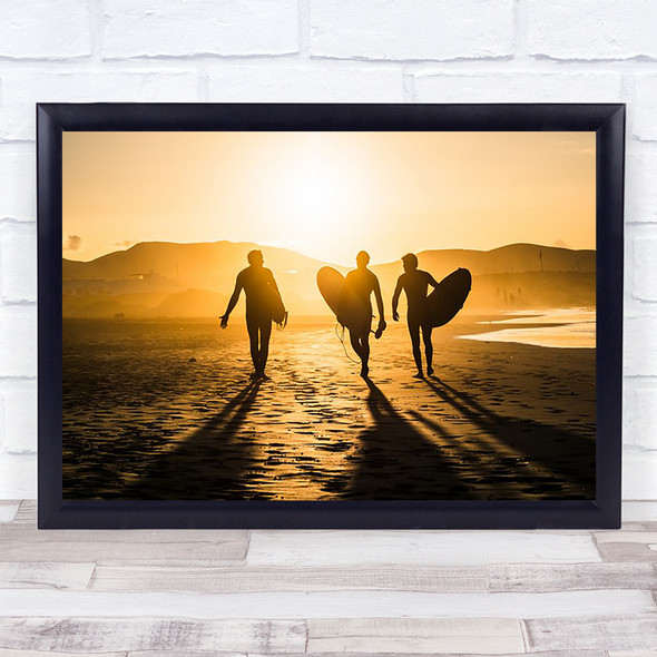 Surf Trio Sport Beach Sunset Lanzarote Mist Silhouette Friendship Wall Art Print