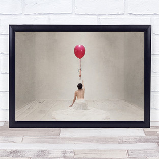 The Gift Present Balloon Red Dress Reach Reaching Give Take Wall Art Print