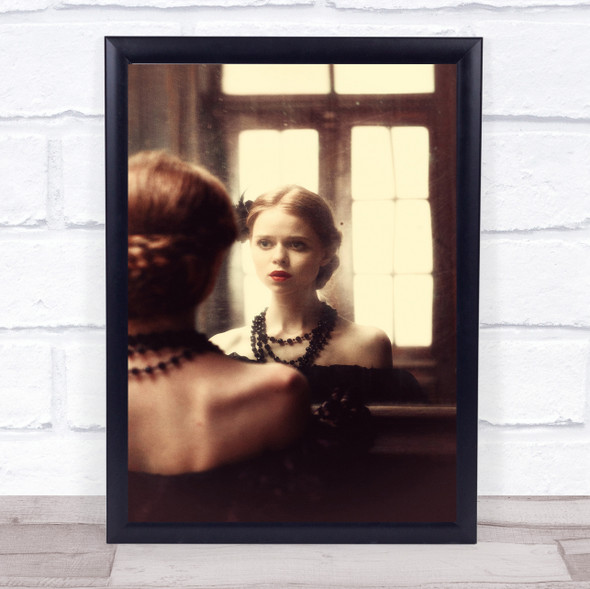 The soft touch of decadency Woman Mirror Red Lips Flower Window Art Print