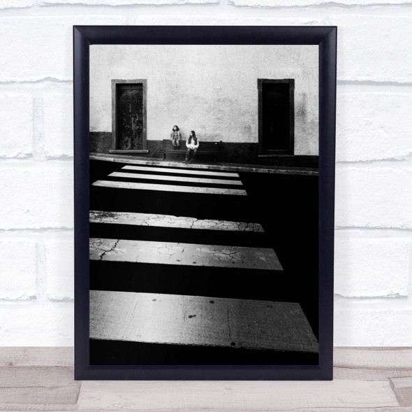 Two Of Us Street Blacka White Zebra Crossing Girls Bench Sitting Door Art Print