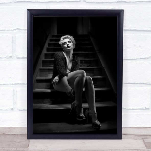 Waiting In The Noir Sensual Stairs Staircase Steps Woman Vintage Dark Art Print