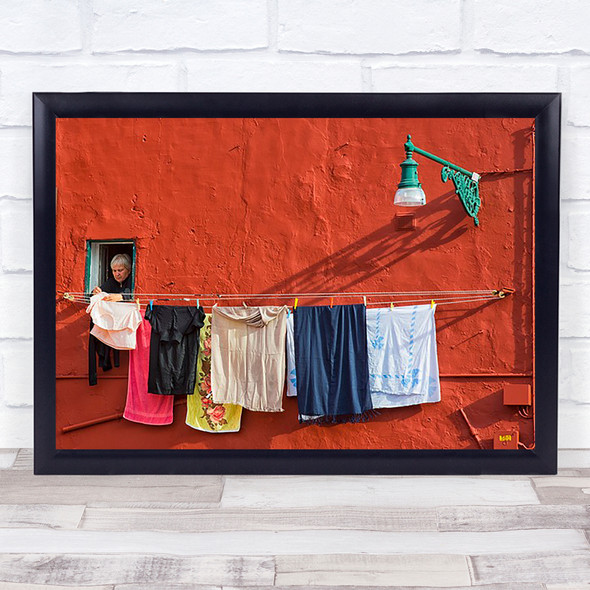 Washing Day Burano Laundry Red Clothes Line Pins Pin Wall Art Print