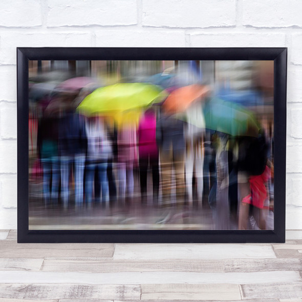 Windy Rainy Day Windy Colourful Colour Umbrellas Street Blurry Wall Art Print