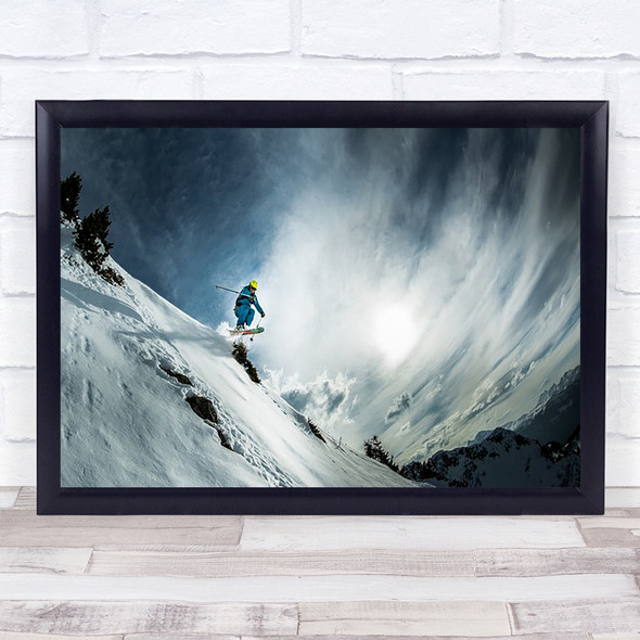 Skiing Offpiste Winter Mountain Ski Extreme Cold Wall Art Print