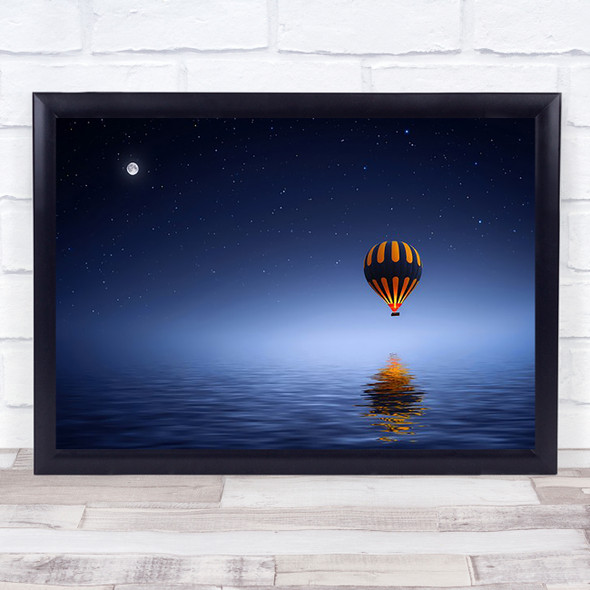 Air balloon Paracadute Extreme Sport Moon Stars Lake Reflection Sky Art Print