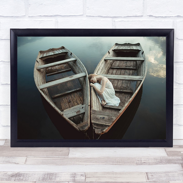 Boats Boat Rowboat Rowboats Wooden Lake Water Calm Still Wall Art Print