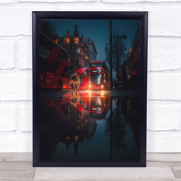 London Night Reflections Landmark England Red Bus Wall Art Print