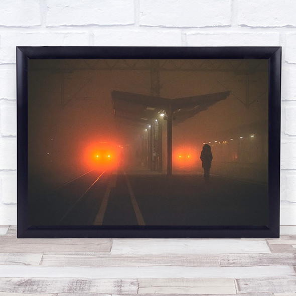 On the platform or at subway station Train Night Grain Grainy Trains Art Print