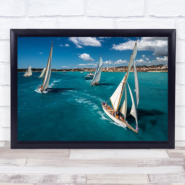 Race Start Antibes Sails Yacht Aerial Blue France Riviera Boat Wall Art Print