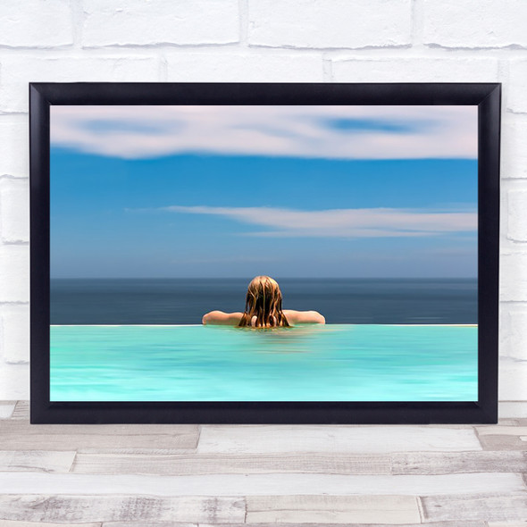 Red Blue Infinity Pool Travel Girl Person Bath Wall Art Print