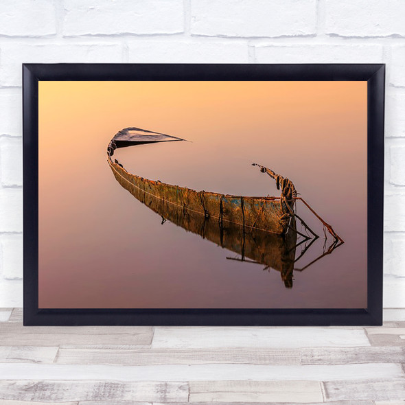 Seascape Abandoned Calm Exposure Forgotten Sunken Boat Wall Art Print