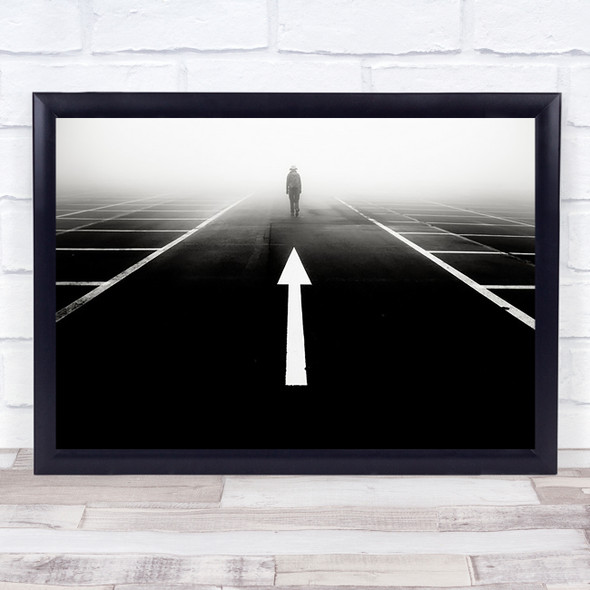 Sign Arrow Pointing Direction Fog Parking Lot Wall Art Print