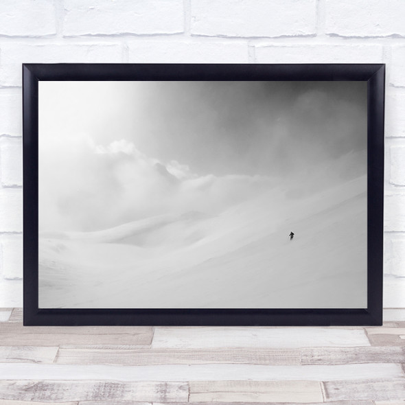 Skiing Action Sport Snow Mountain Person High key Wall Art Print