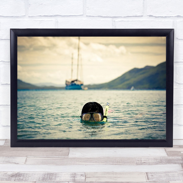 The Diver Boat Diving Goggles Sailboat Sailing Swimming Person Wall Art Print