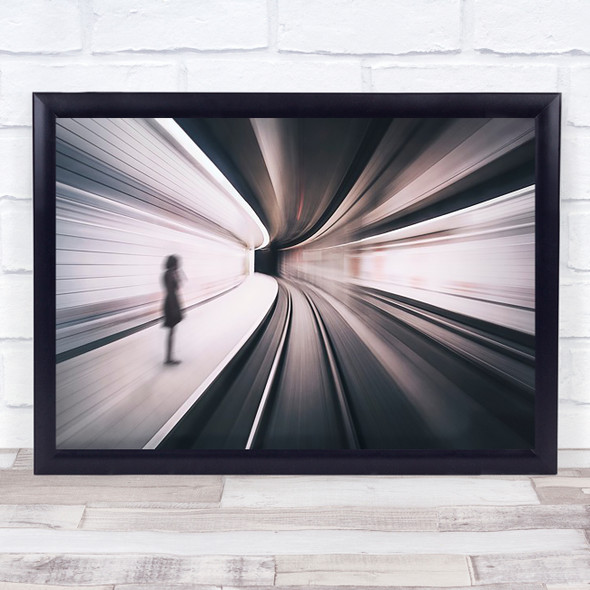 The Girl Of Metro Station Tunnel Speed Motion Blur Passenger Travel Art Print