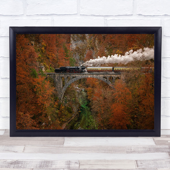 Train Autumn Bled Bridge Canyon Destination Forest Gorge Locomotive Art Print