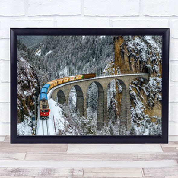 Train Cargo Switzerland Swiss Unesco Bridge Alps Wall Art Print