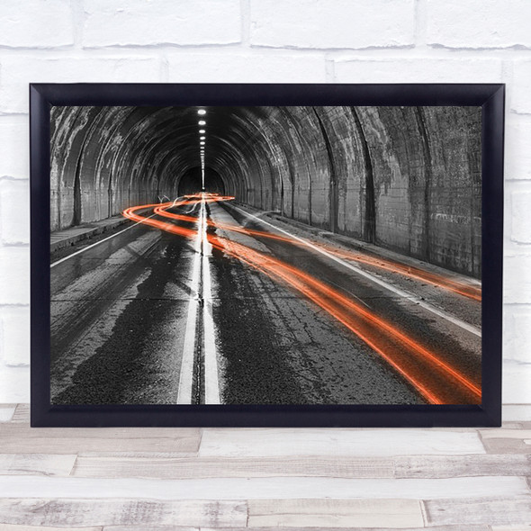 Tunnel Night Taillight Street Road Motion Red Tail Light Wall Art Print