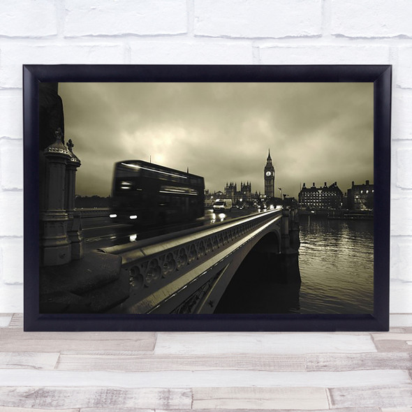 Westminster Bridge Night Rain London Bus City Street Big Ben Wall Art Print