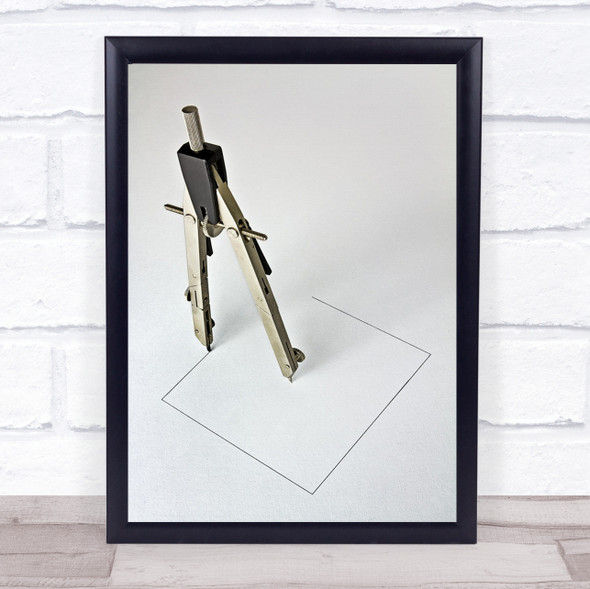Unlikely Square Drawing Lines Construction Compass Paper Wall Art Print