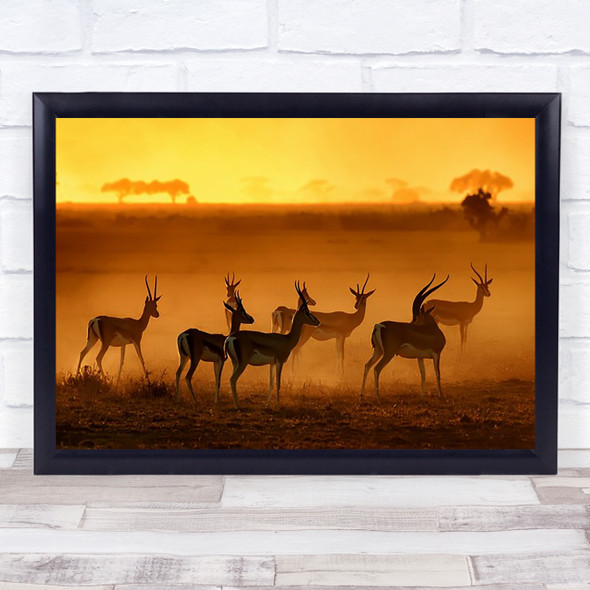 Golden Light Nature Animal Wildlife Deer Antlers Gold Orange Wall Art Print