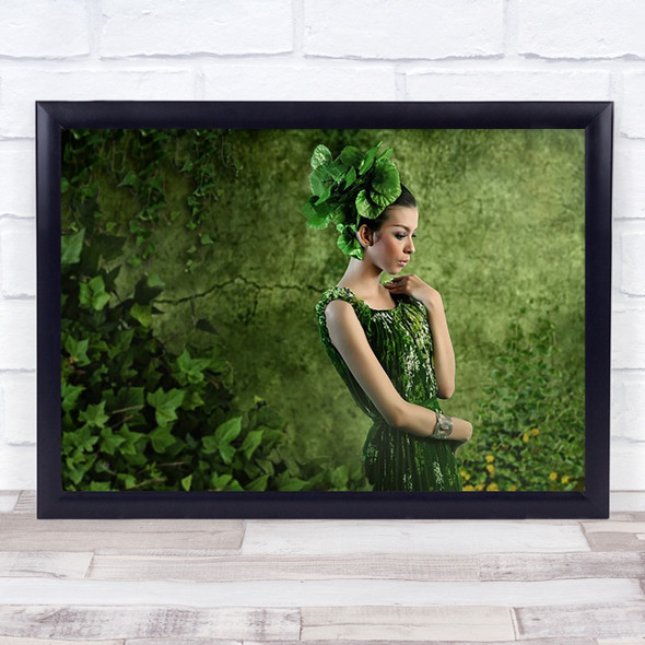 Green Leaves Leaf Plant Plants Dress Fashion Girl Female Wall Art Print