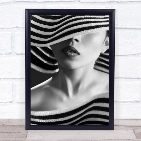 Hat Girl Woman Lips Face Stripes Zebra Wall Art Print