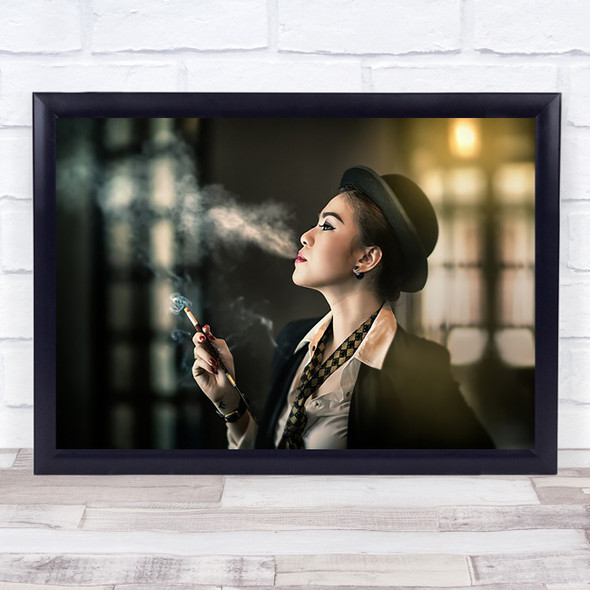 Mafia Mafioso Gangster Mysterious Assassin Model Woman Smoke Girl Wall Art Print